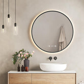 EMKE OLM09 miroir de salle de bain rond LED, horloge, antibuée, blanc chaud (4300K), dimmable, Ø60/70/80 cm